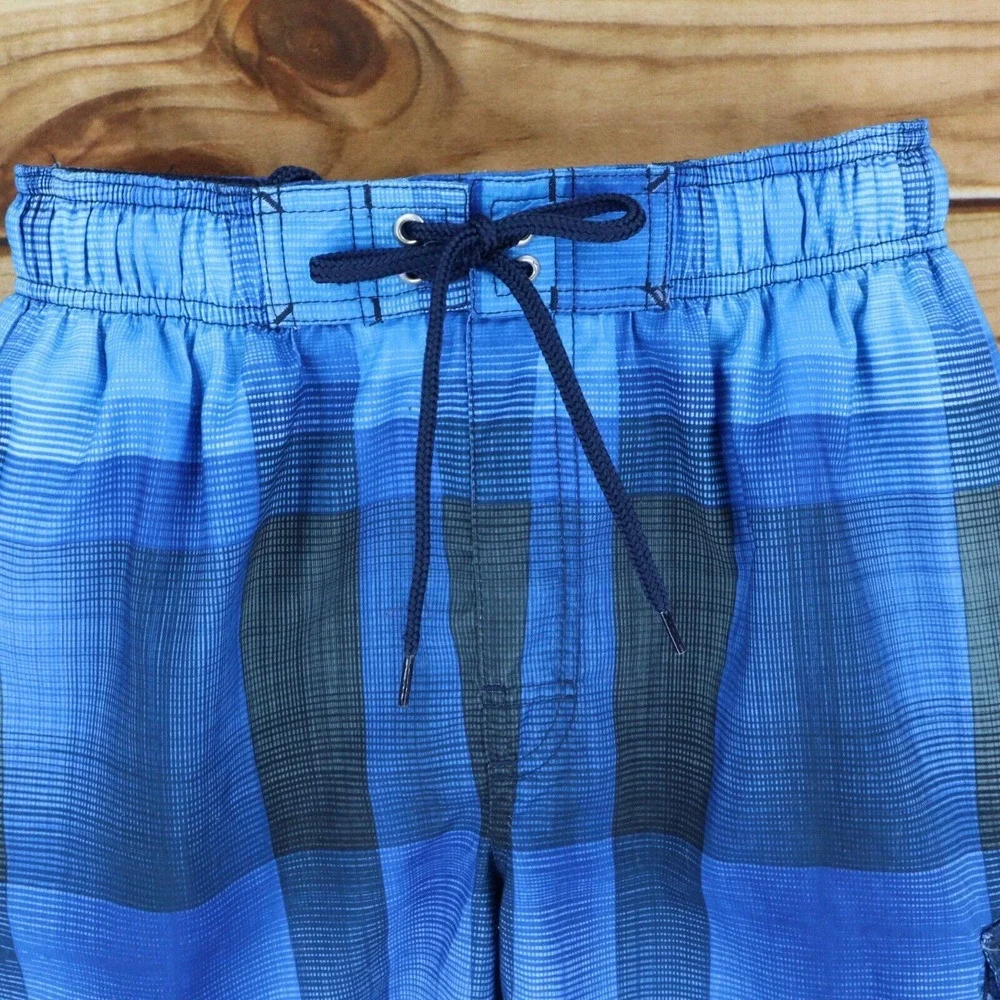 Sonoma Life + Style Swim Trunks w/Liner Mens Sz M Blue Checks Pockets Drawstring